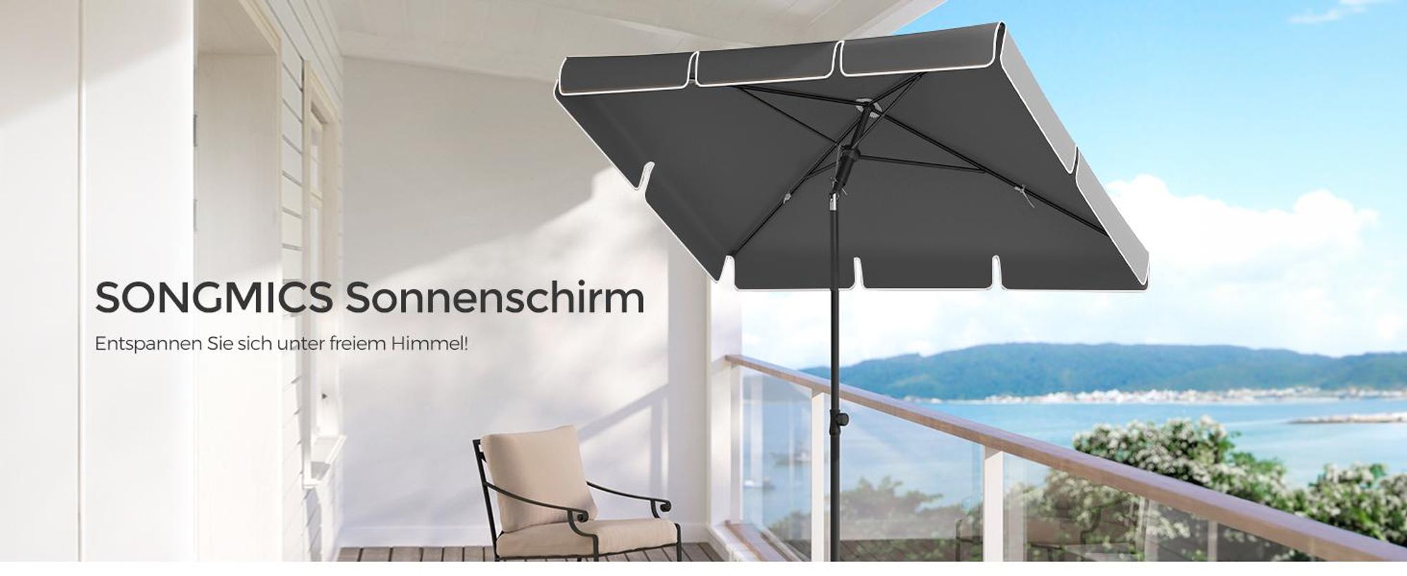 SONGMICS Sonnenschirm, ampelschirm, 200 x 125 cm UPF 50+ Sonnenschutz