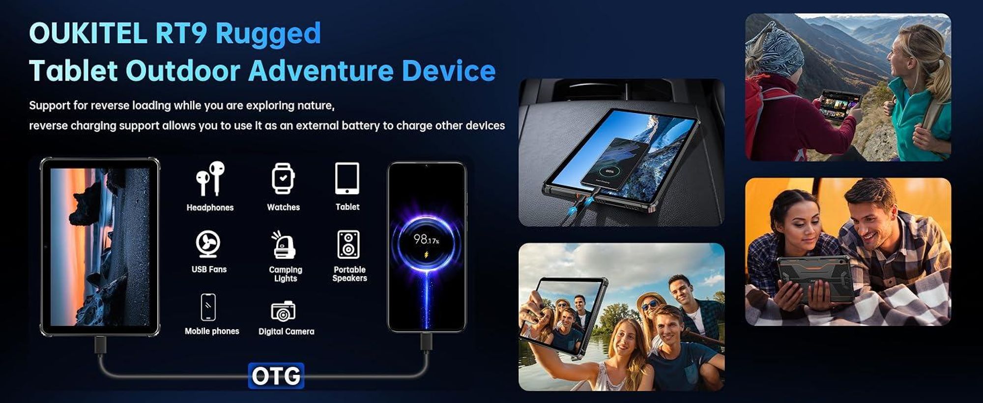 OUKITEL RT9 Outdoor Tablet Android 14, 11000mAh 24GB(6+18) RAM + 256GB ROM Tablet 10.1" FHD+,  Gaming Tablet, Dual SIM 4G GPS OTG IP68/IP69K, Schwarz