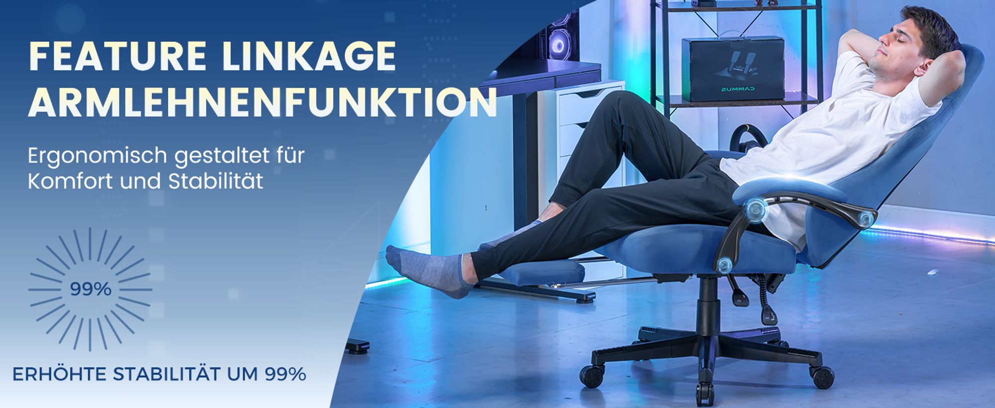 GTPLAYER Gaming Stuhl Ergonomischer Gaming Sessel Schreibtischstuhl Bürostuhl mit Stoffoberfläche Federsitzkissen, Verbindungsarmlehnen, mit Fußstütze