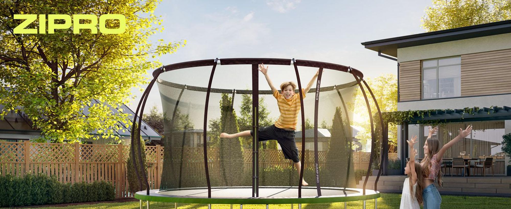 Trampolina ZIPRO Jump Pro Premium | 14FT Ø 435 cm | Trampolina ogrodowa dla dzieci Kompletny zestaw z siatką, drabinką i osłoną krawędzi, do użytku na zewnątrz, zielona