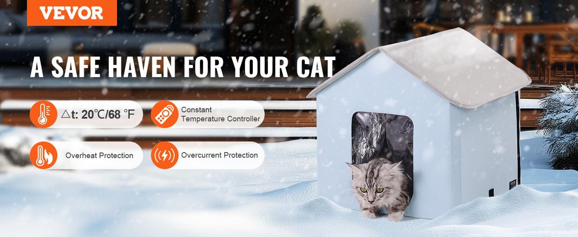 VEVOR Beheiztes Katzenhaus, Außenshelter für Katzen mit einstellbarer Temperatur und Timer, faltbares Katzenhaus aus 600D Oxford-Stoff mit beheiztem Pad für den Winter, um warm und gemütlich zu bleiben, Grün (Mittel), Blau-48x56x44 cm