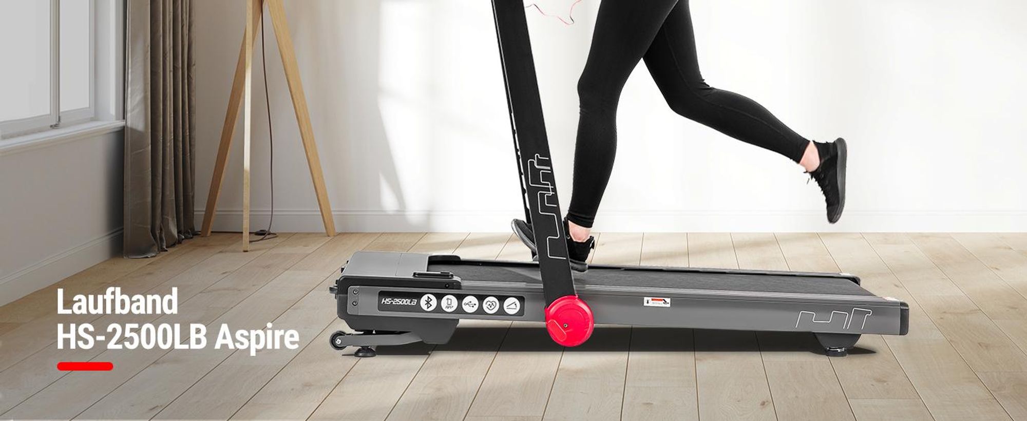 Hop-Sport Laufband für Zuhause Aspire HS-2500LB - elektrisches Laufband mit USB- und Bluetooth, bis 18km/h, bis 150 kg belastbar, Motor 3,0 HP