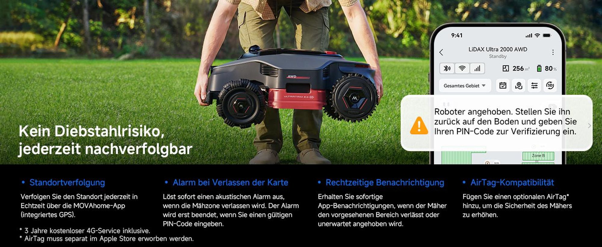 MOVA LiDAX Ultra 2000 AWD Mähroboter – 3D-LiDAR & AI Vision, 4WD Allradantrieb, bis 2000 m², 80 % Steigung, automatische Kartierung ohne RTK
