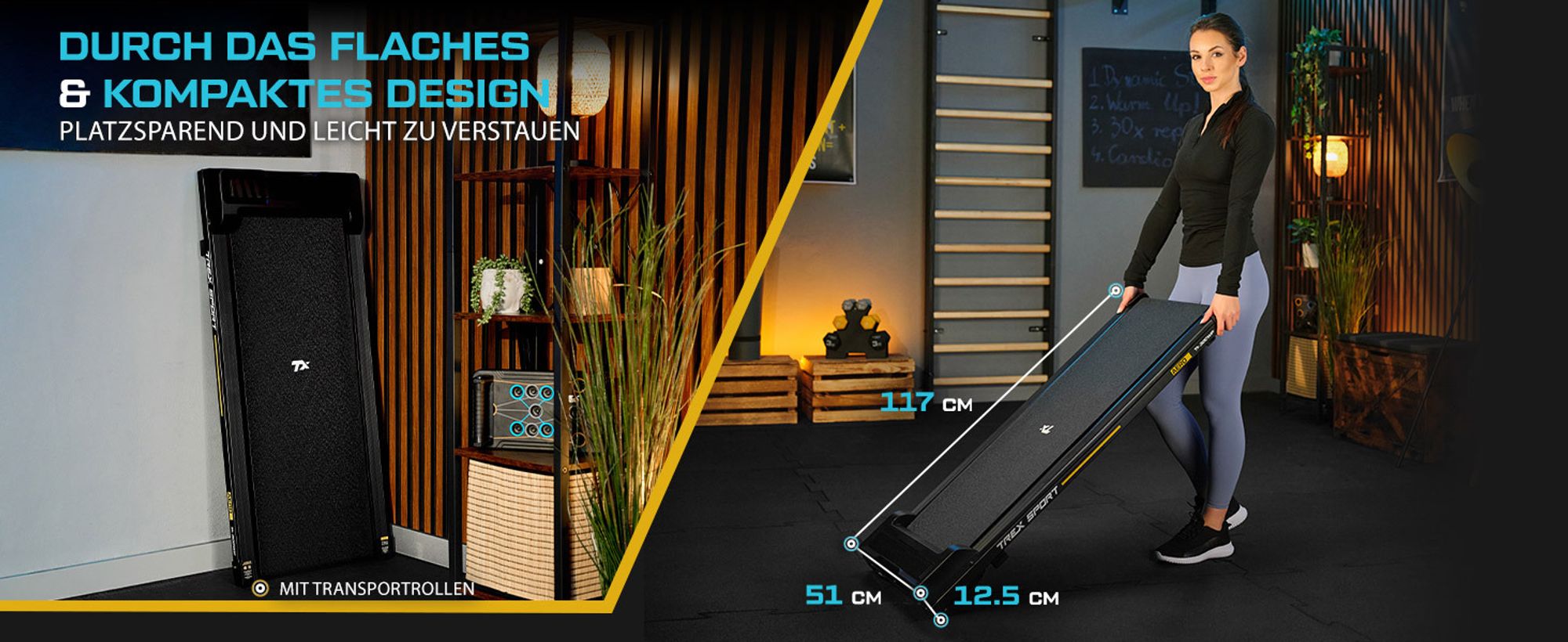 TREX SPORT Laufband für Zuhause elektrisch TX-300WP AERO | Home-Office Walking Pad LED-Anzeige mit Bluetooth, Fernbedienung, bis 6 km/h, leiser Motor