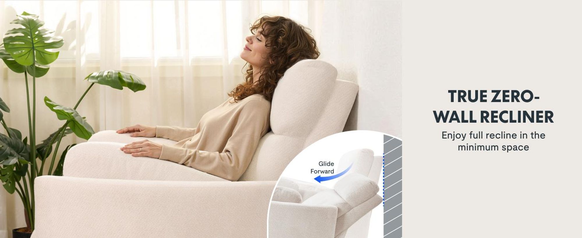 FLEXISPOT Mochi Pro Zero-Wall XXL Elektrischer Relaxsessel, 1,5-Sitzer mit 138 cm Sitzbreite, Fernsehsessel für Große&Schwere, Klemmschutz&USB-C,Beige