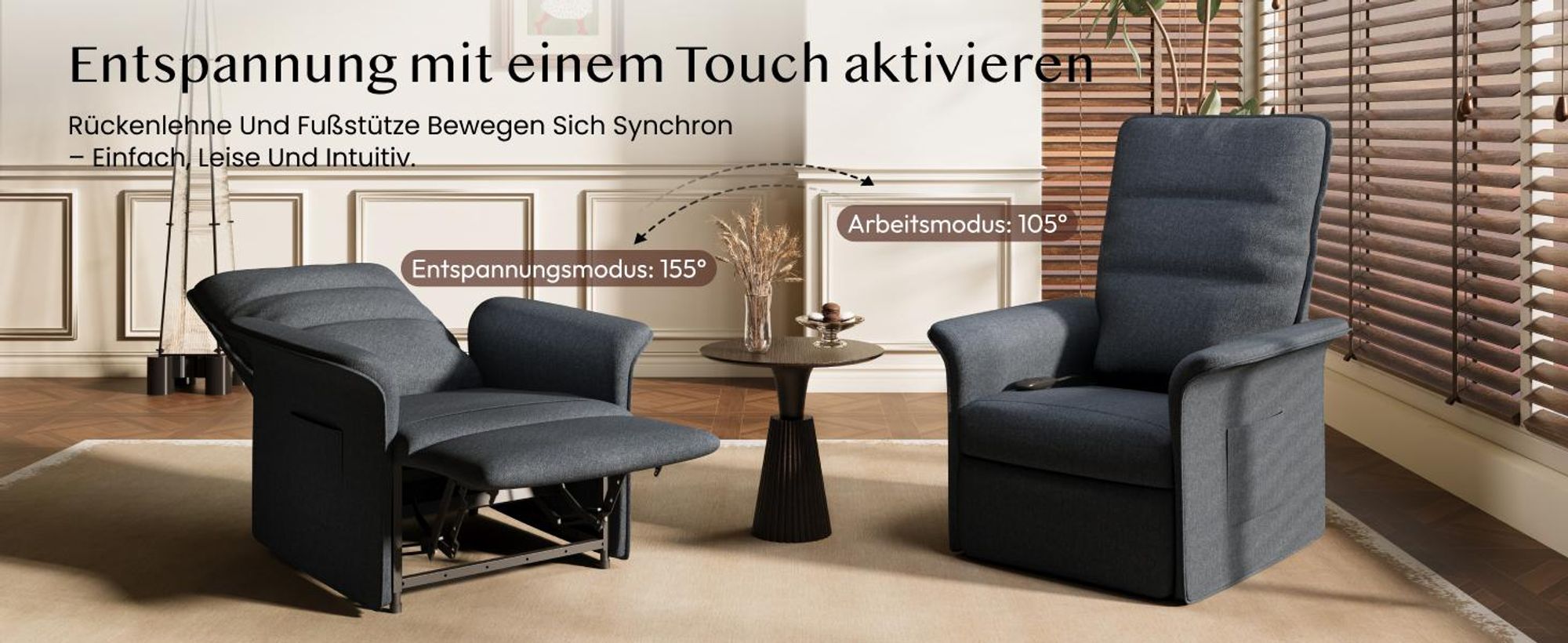 FLEXISPOT Elektrischer Relaxsessel mit Liegefunktion 105°–155°, Verstellbarer TV- & Fernsehsessel für Wohnzimmer, Rückenlehne & Fußstütze (Dunkelgrau)