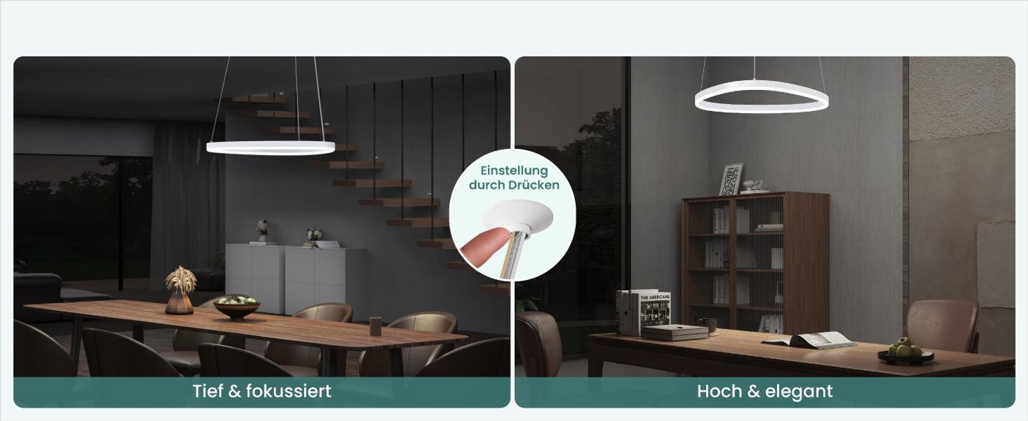 Mai & Mai Pendelleuchte 50cm LED Hängelampe Dynamisches Wellendesign 3000K/4000K/6000K Verstellbares Kabel 15W Schwarz Hängeleuchte Luvina06