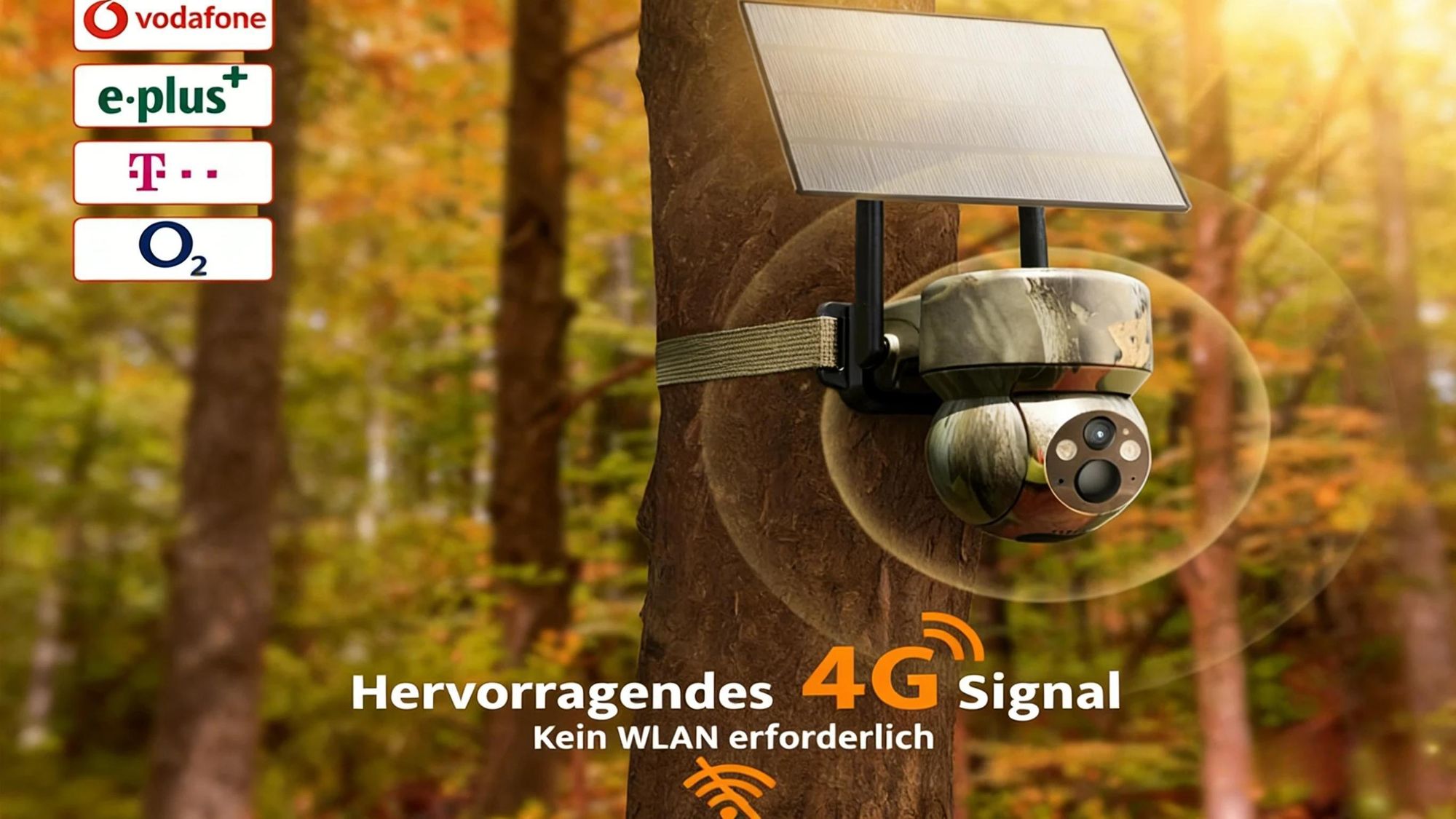 4G LTE Wildkamera mit SIM-Karte und App 2K Überwachungskamera Aussen Solar 336° PTZ Überwachungskamera Aussen Akku 4G Jagdkamera Wildtierkamera