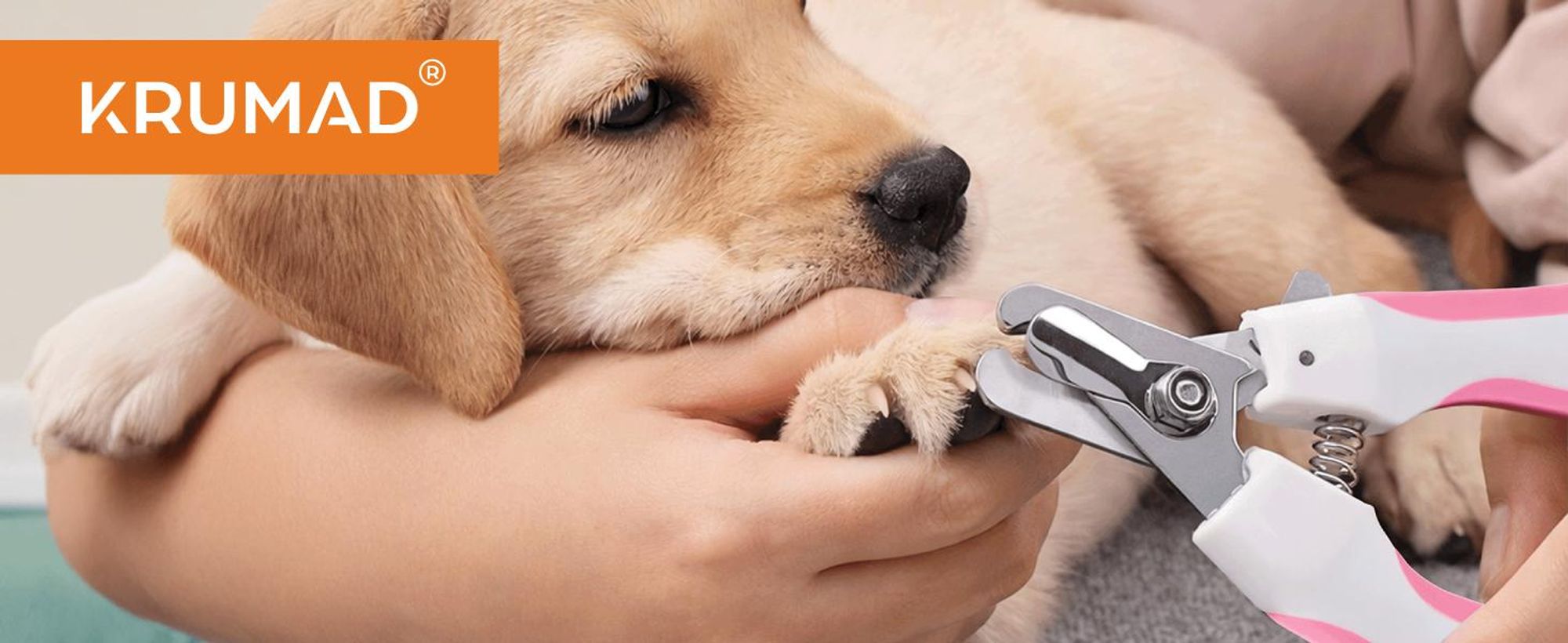 KRUMAD Krallenschere für Hunde & Katzen mit Nagelfeile, sicherer Nagelknipser aus Edelstahl, ergonomische Krallenpflege für Haustiere