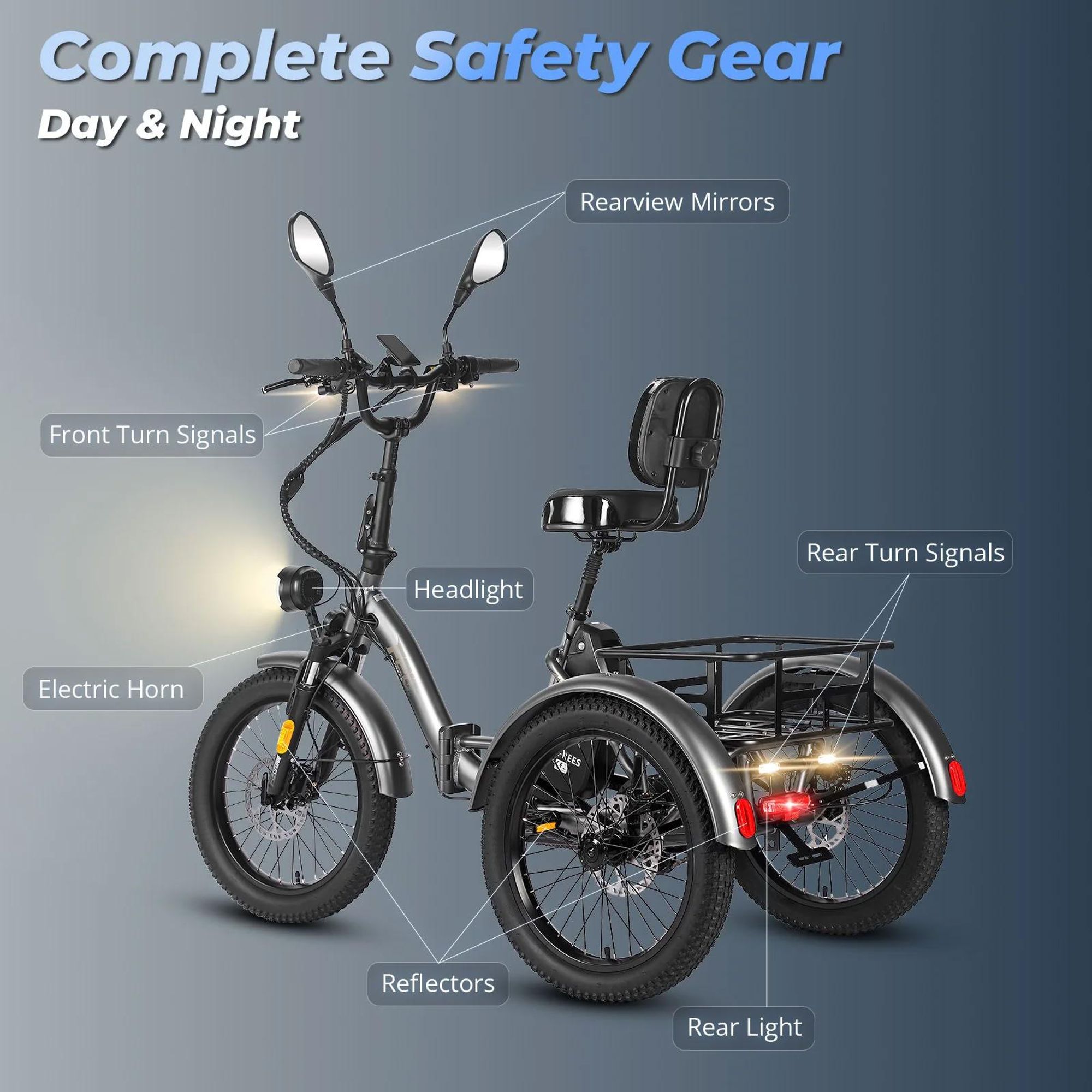 FAFREES F20 Mate trójkołowy E-bike - Bateria 48V23.45AH 20-Calowe Opony Z Oparciem - Szaro-niebieski