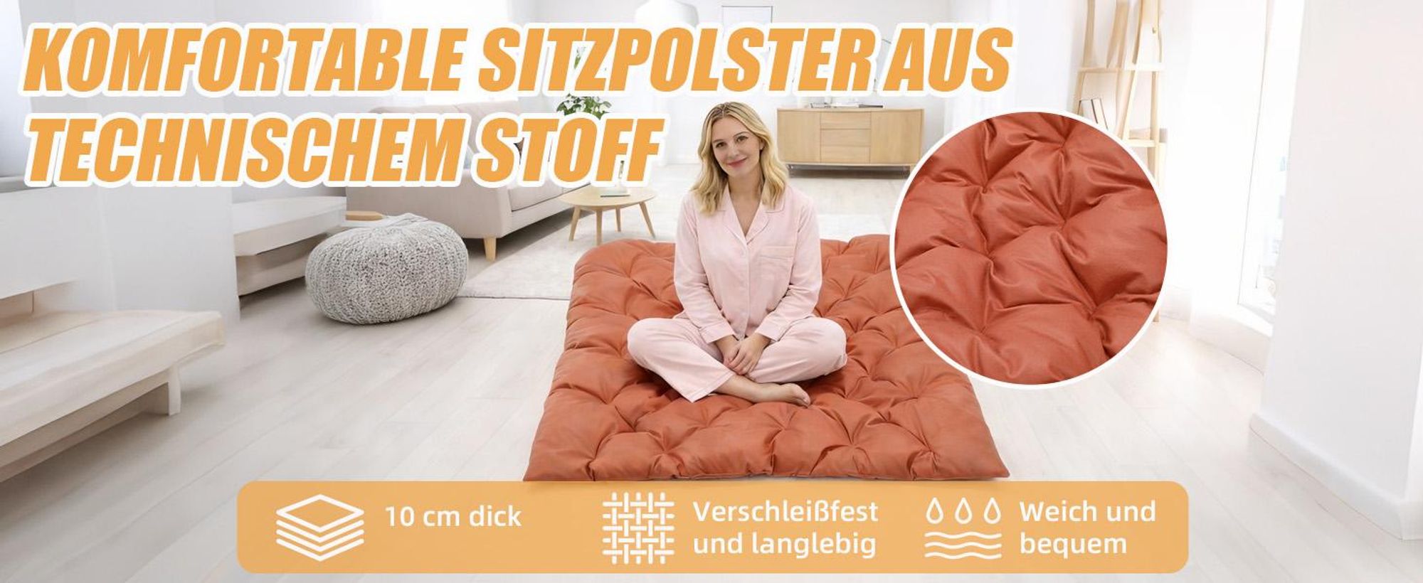 Outdoor-Papasan-Schaukelstuhl für zwei Personen mit Kissen und Fußhocker, für Schlafzimmer, Salon, Terrasse, Garten, Balkon, 240 kg, technischer Stoff