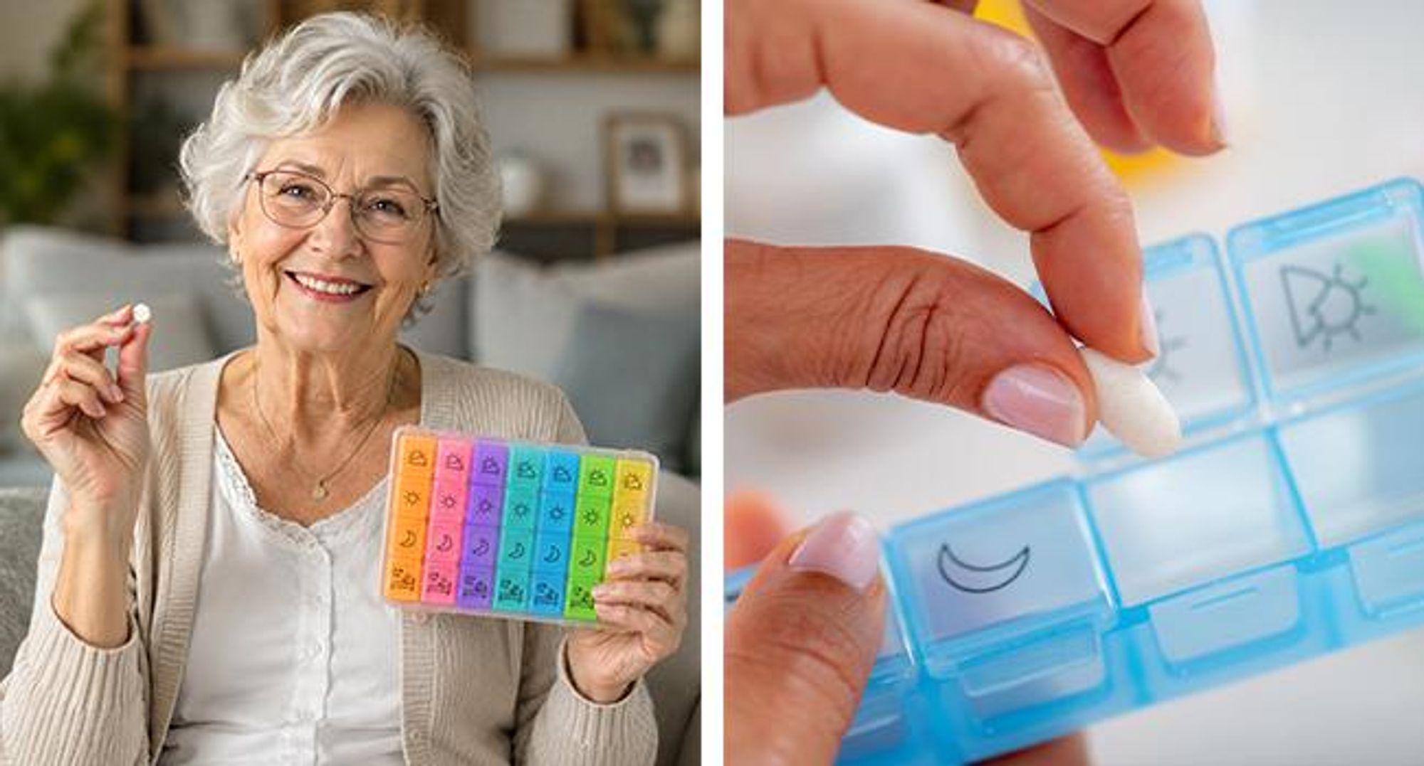KRUMAD Tablettenbox 7 Tage mit 4 Fächern pro Tag, Medikamentenbox für morgens mittags abends, Pillendose Organizer für Medikamente und Vitamine