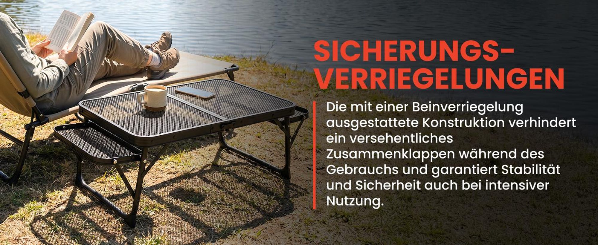 Campingtisch Reisetisch Klappbarer im Koffer mit Seitenablagen Reise 60x40x25cm Schwarz Aluminium