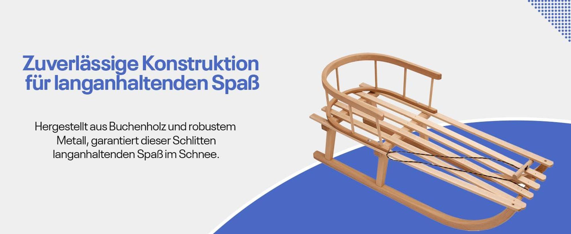 Best For Kids Holzschlitten für Kinder mit Rückenlehne┃Kinderschlitten aus Holz mit Zugseil & Gurt┃Stabiler Holzschlitten für Kinder & Erwachsene