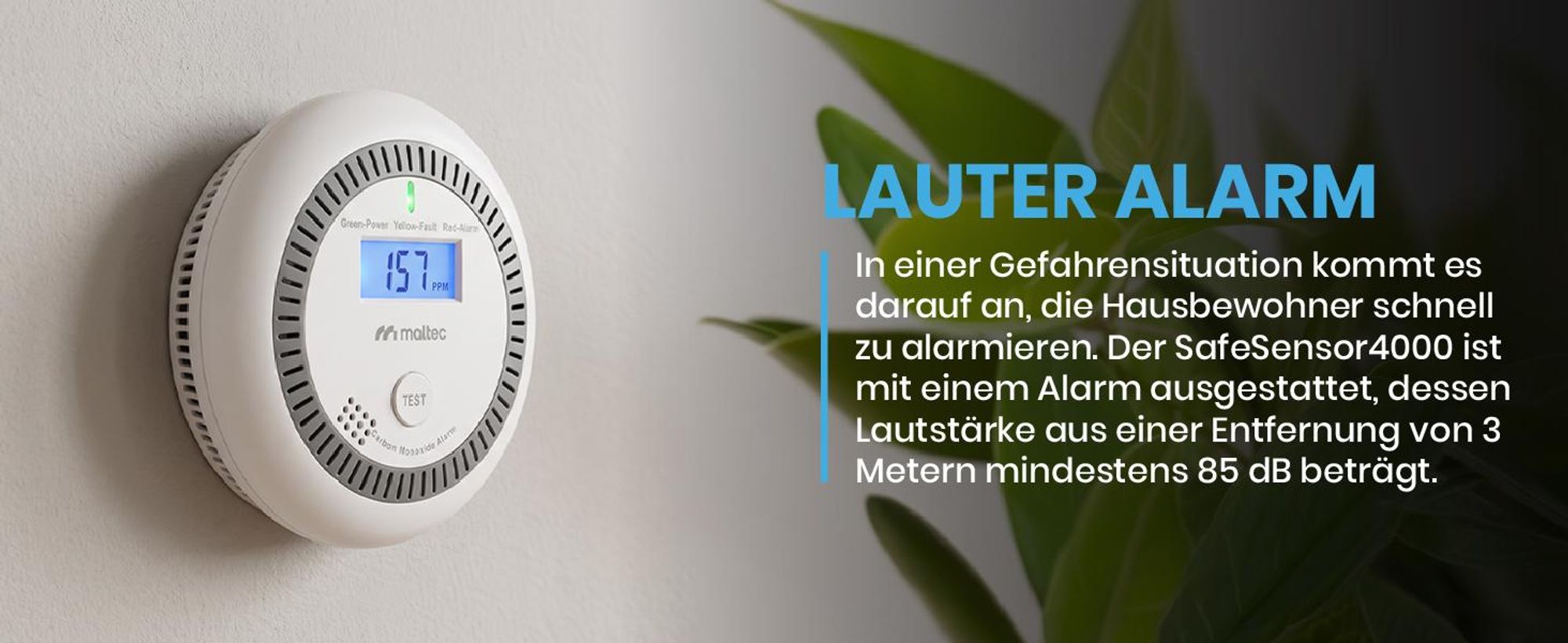 Kohlenmonoxidmelder CO Warner Rauchmelder LCD 85 dB Alarm PPM-Anzeige