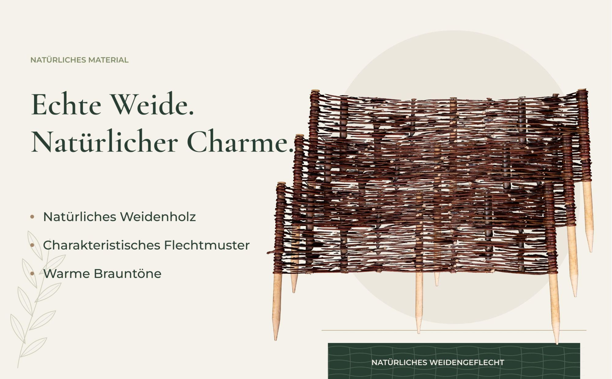 4er Set Beetbegrenzung aus Weide 45x20 cm Runde Beeteinfassung Weidenzaun zur Baumumrandung Gartenpalisade