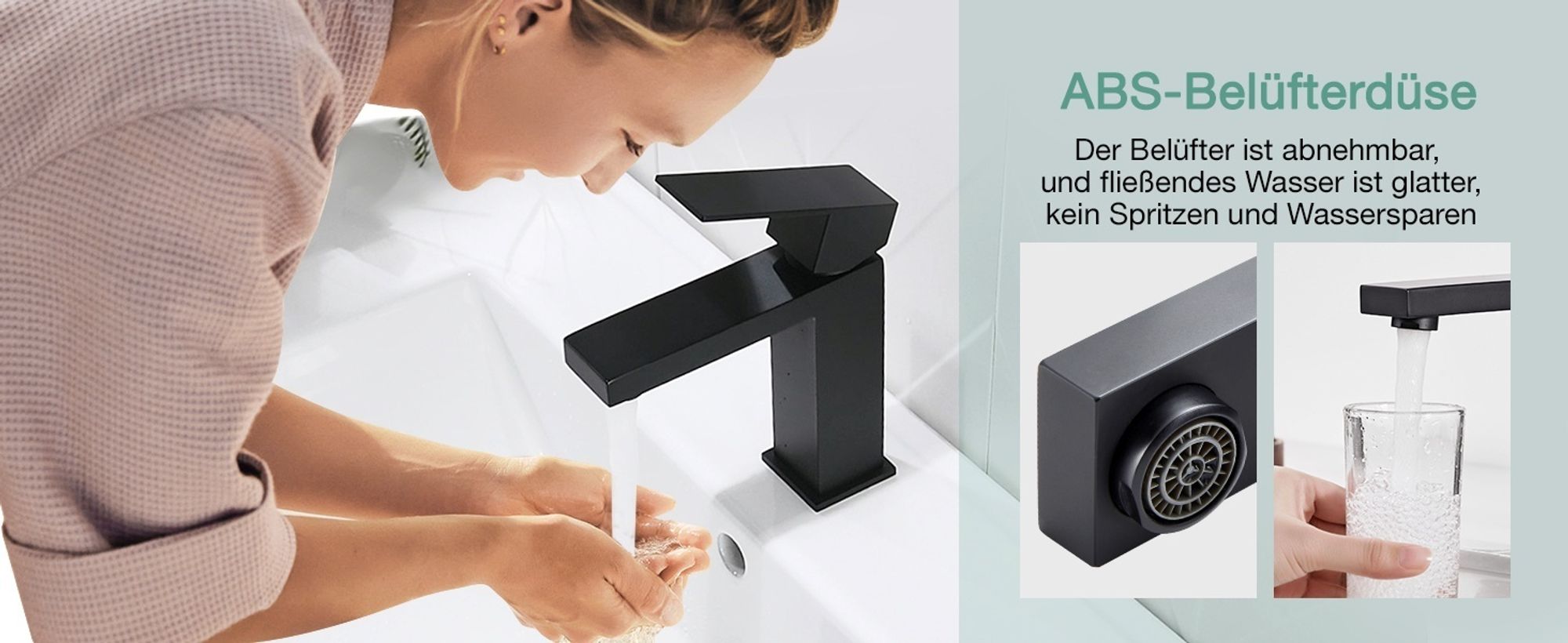 Wasserhahn Schwarz aus Kunststof Waschtischarmatur Armatur Waschbecken Eckig Badezimmer Mischbatterie Waschbecken Edelstahl Einhebelmischer Badarmatur