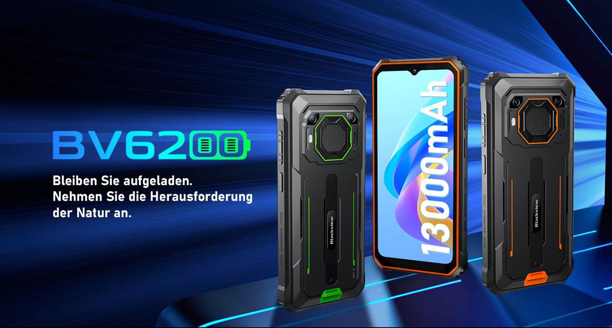 Blackview BV6200 Outdoor Handy Wasserdicht,6.56"HD,8GB+64GB,13000mAh,98DB Lautsprecher, Octa Core,IP68 IP69K/Dual 4G SIM/OTG/GPS/NFC,18W Schnellladung