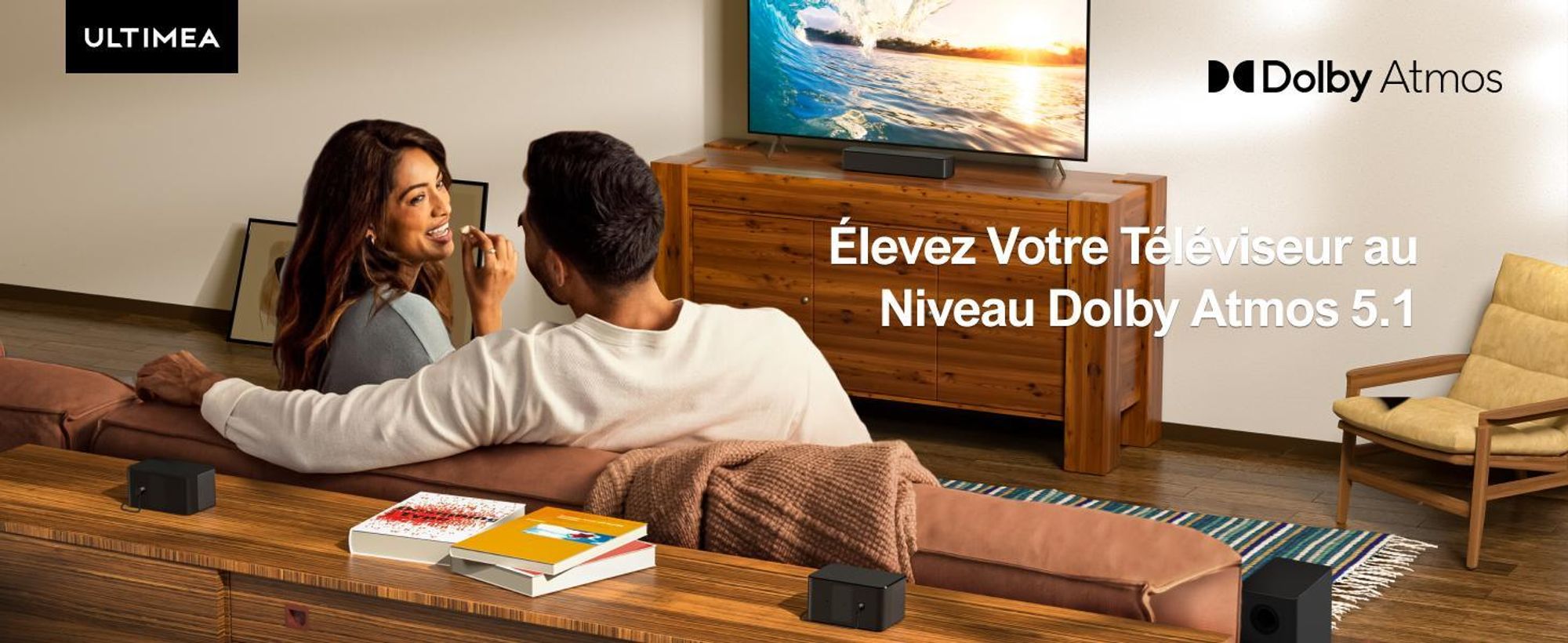 Barre de son ULTIMEA 5.1 avec Dolby Atmos, 3D Surround Sound System avec subwoofer, 2 haut-parleurs arrière, barre de son Bluetooth 5.3 avec basses réglables