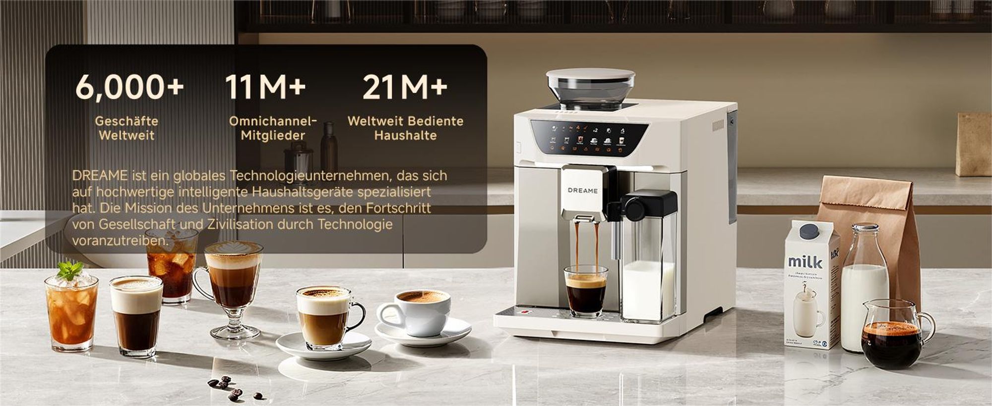 Dreame Ecceluxe™ Master FCM60 Espressomaschine,Intelligentes Mahlwerk,19 Bar,6 Getränke,92 °C Extraktion,abnehmbare Brüheinheit,Selbstreinigend,Creme