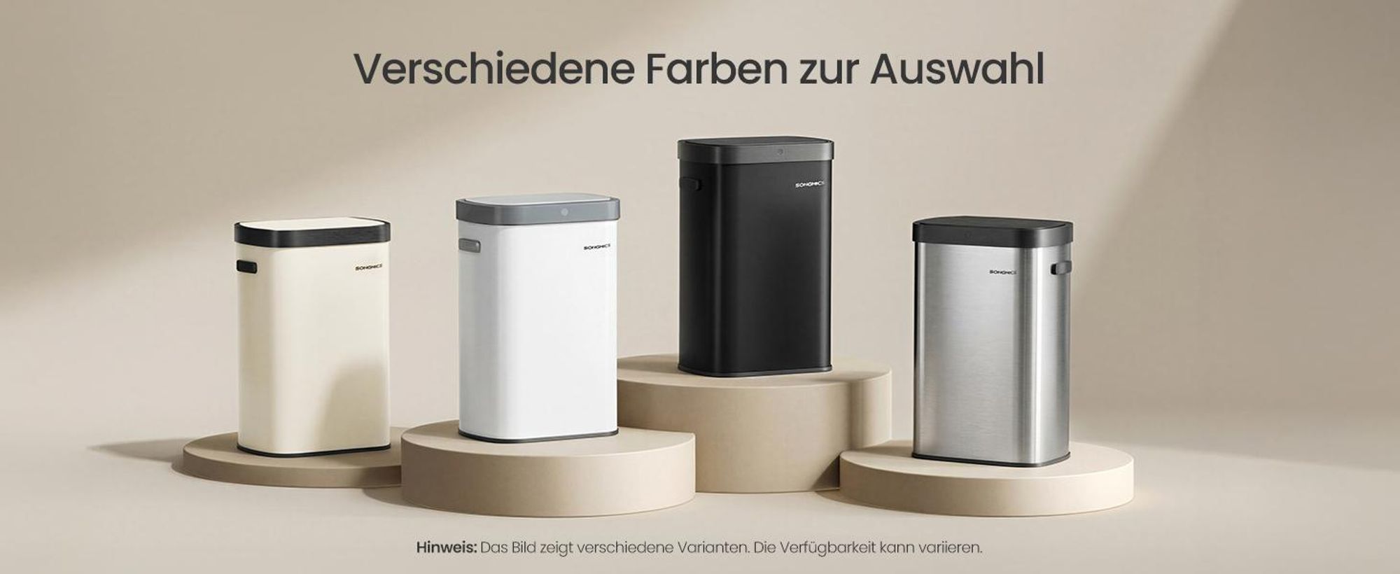 Mülleimer mit Sensor, automatischer Abfalleimer 50 L, Softclose-Deckel, Stahl, creme