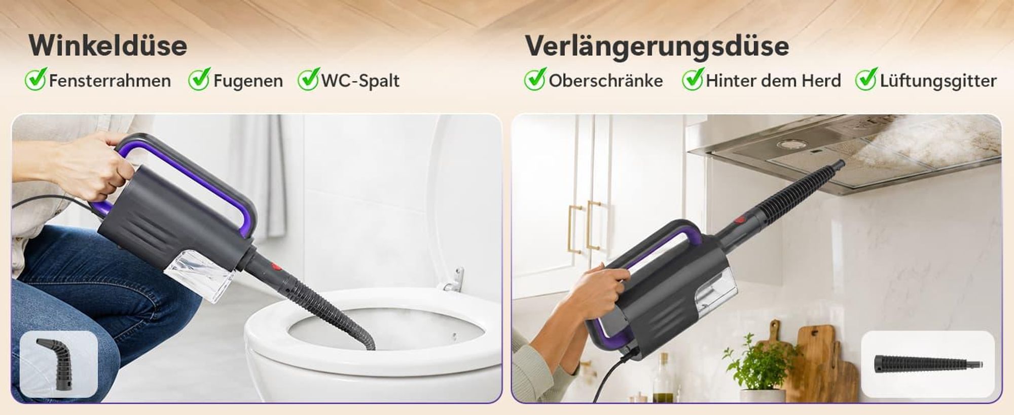 Dampfreiniger, 1500W handdampfreiniger & Dampfbesen, 15s Aufheizzeit, 4bar Dampfreiniger & Dampfdruck, Drehkopf, für Boden, Sofa, Küche, Bad & Fenster