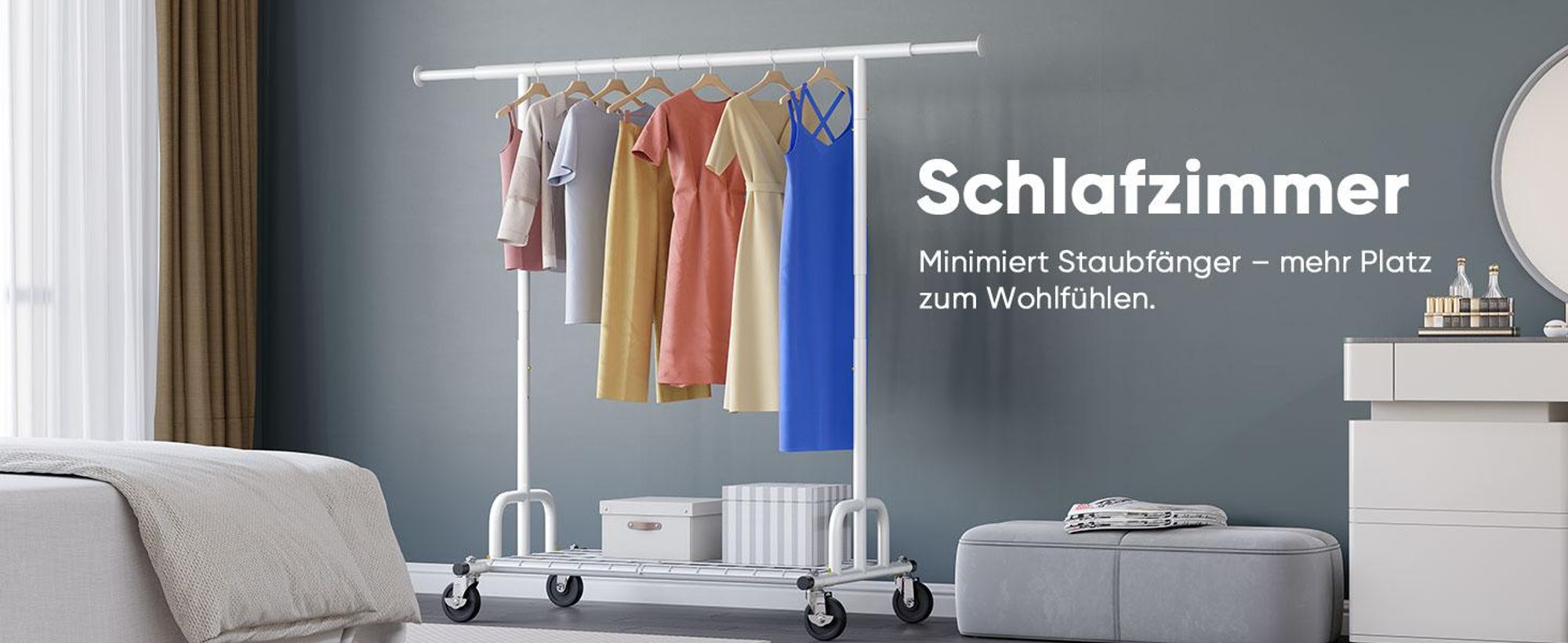 HOKEEPER Profi Doppelter Kleiderständer, bis 272 kg belastbar, Schwerlast Kleiderstange auf rollen (S002W)