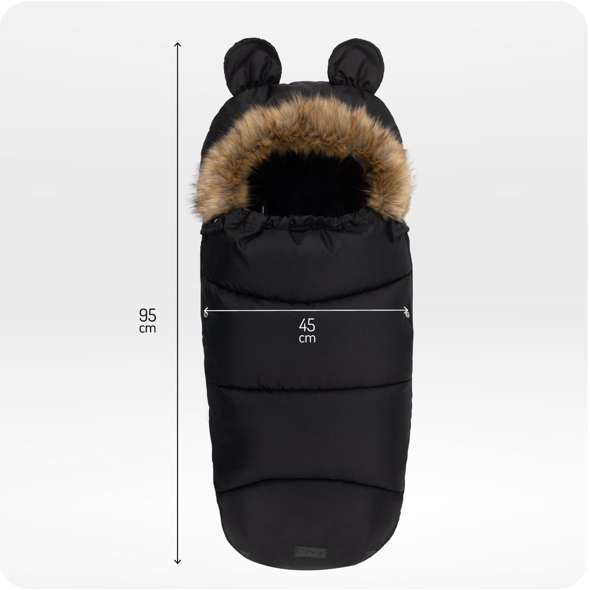 MoMi COZY – Universal-Fußsack für Kinderwagen, Fleece-Innenfutter, beidseitiger Reißverschluss & Kapuze mit Ohren – Schwarz