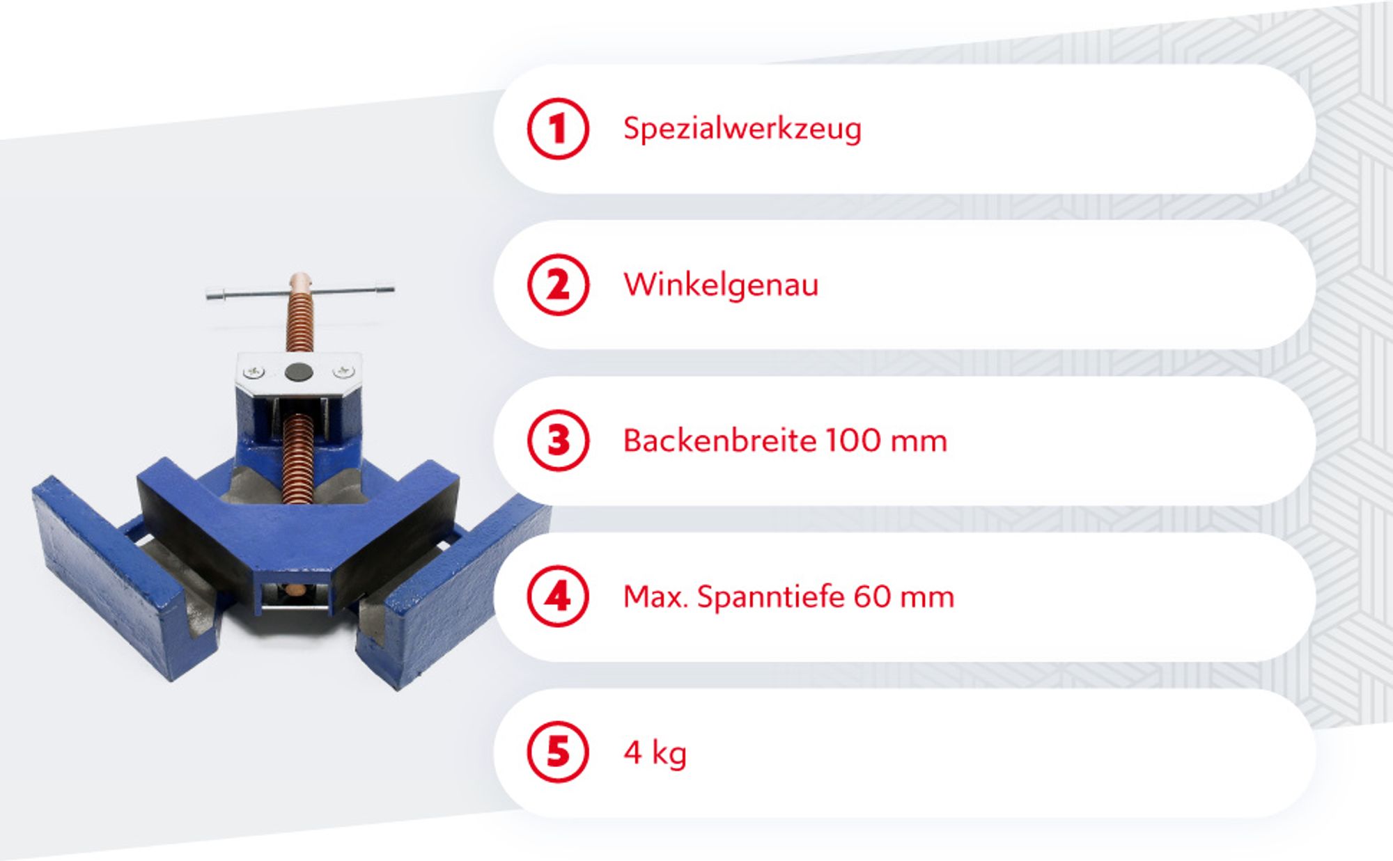 Wiltec Winkelschraubstock 90° mit 100 mm Backenbreite 60 mm Spanntiefe, Winkelzwinge aus Gusseisen, Schraubstock, Gehrungszwinge