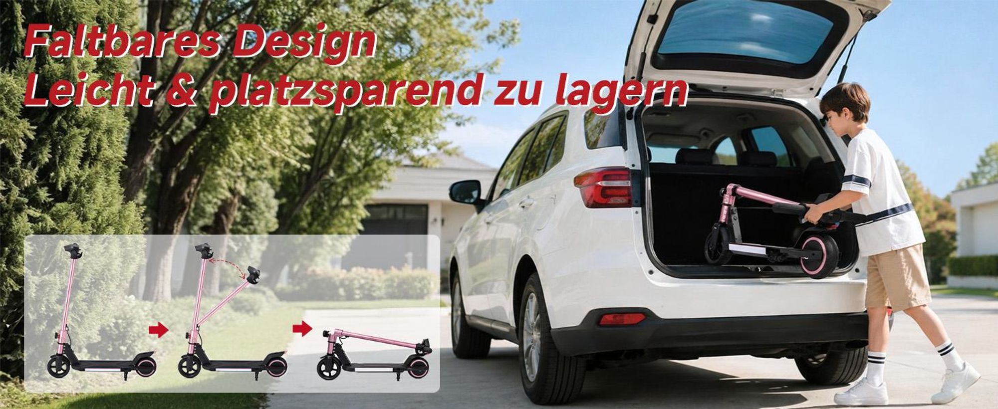 Kinder Elektroroller, 150W E-Scooter für Kinder, 16 km/h Kinderroller mit LED-Anzeige, RGB-Licht, Frontlicht, Doppelbremse, klappbar, 6,3 Zoll Vollgum