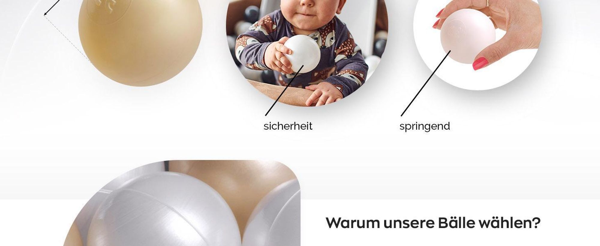 MISIOO Bälle für Bällebad 300 Stück - Bälle Ø 6 cm - Plastikbälle aus 100% LDPE - Hellrosa/Perlen/Gold - Perfekt für sicheres Spielen im Kinderzimmer