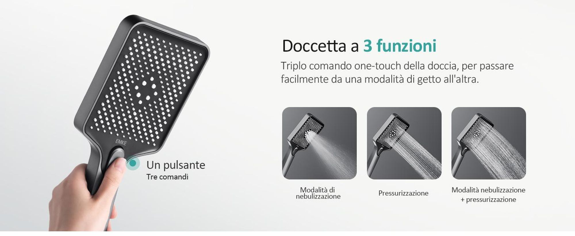 Sistema doccia EMKE con termostato, set doccia in acciaio inox con doccetta a 3 funzioni, rubinetteria per vasca e doccia,  KTW, grigio F08