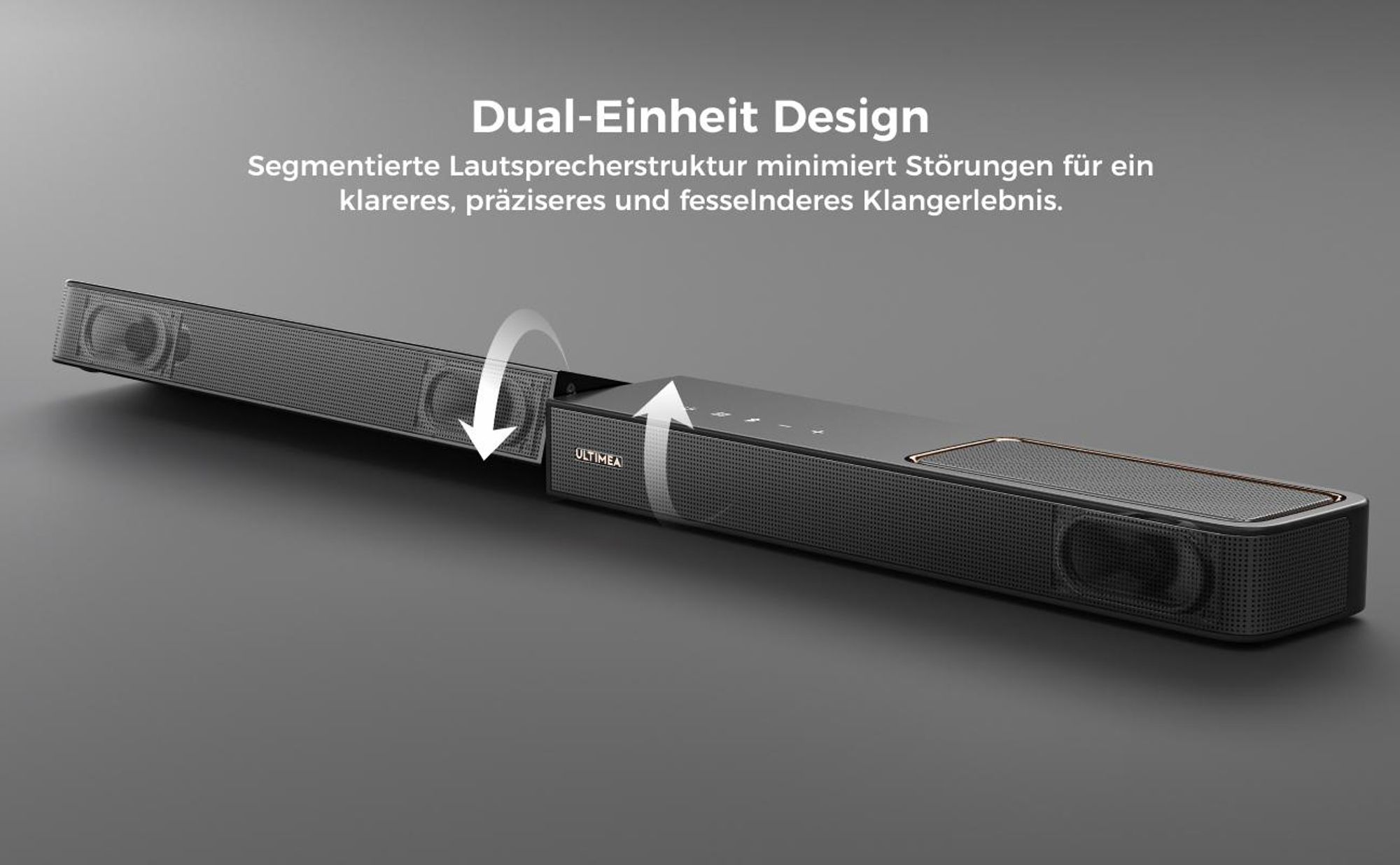 ULTIMEA Skywave F40 Boom Soundbar mit Dolby Atmos, 360° SurroundX Audio mit oben gerichtete Kanäl, 460W