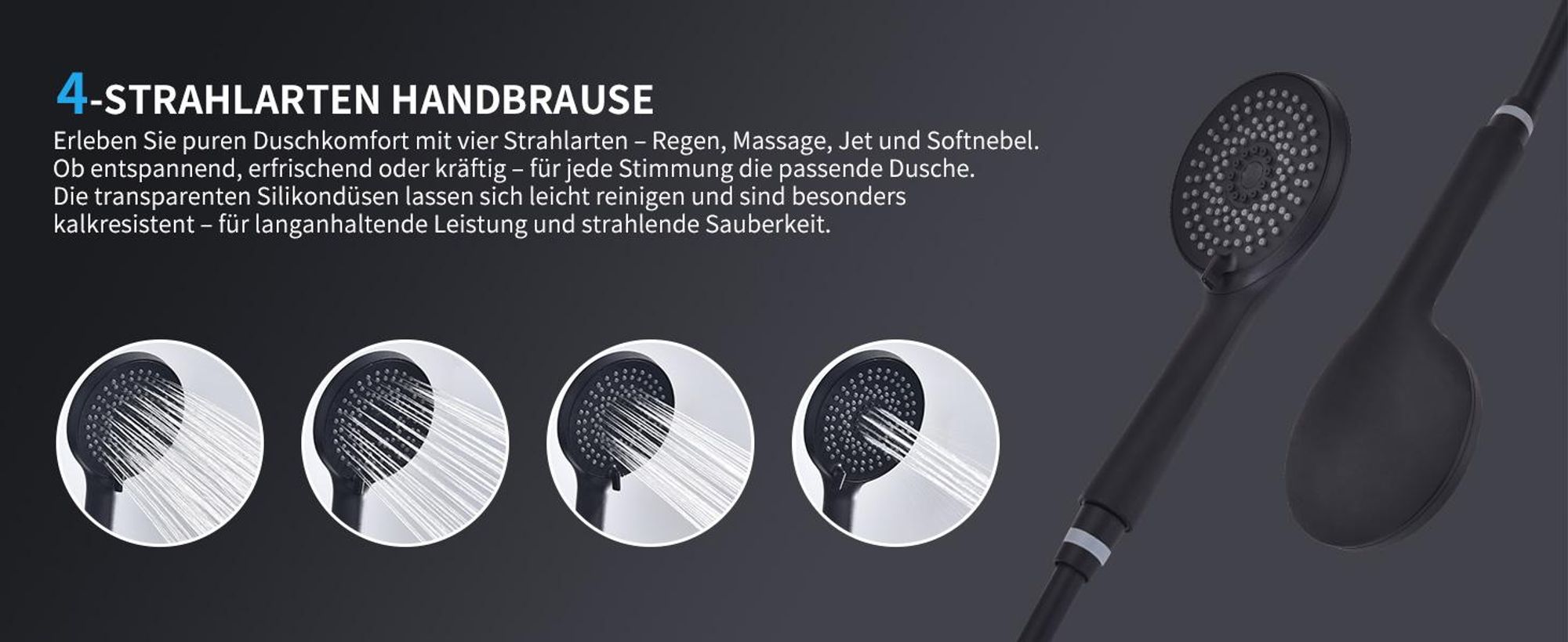 Homelody Duschsystem,Regendusche Duschset mit Armatur,Überkopfbrause Handbrause Duschsäule mit Umsteller,Edelstahl,Vier Wassersprühfunktionen Schwarz