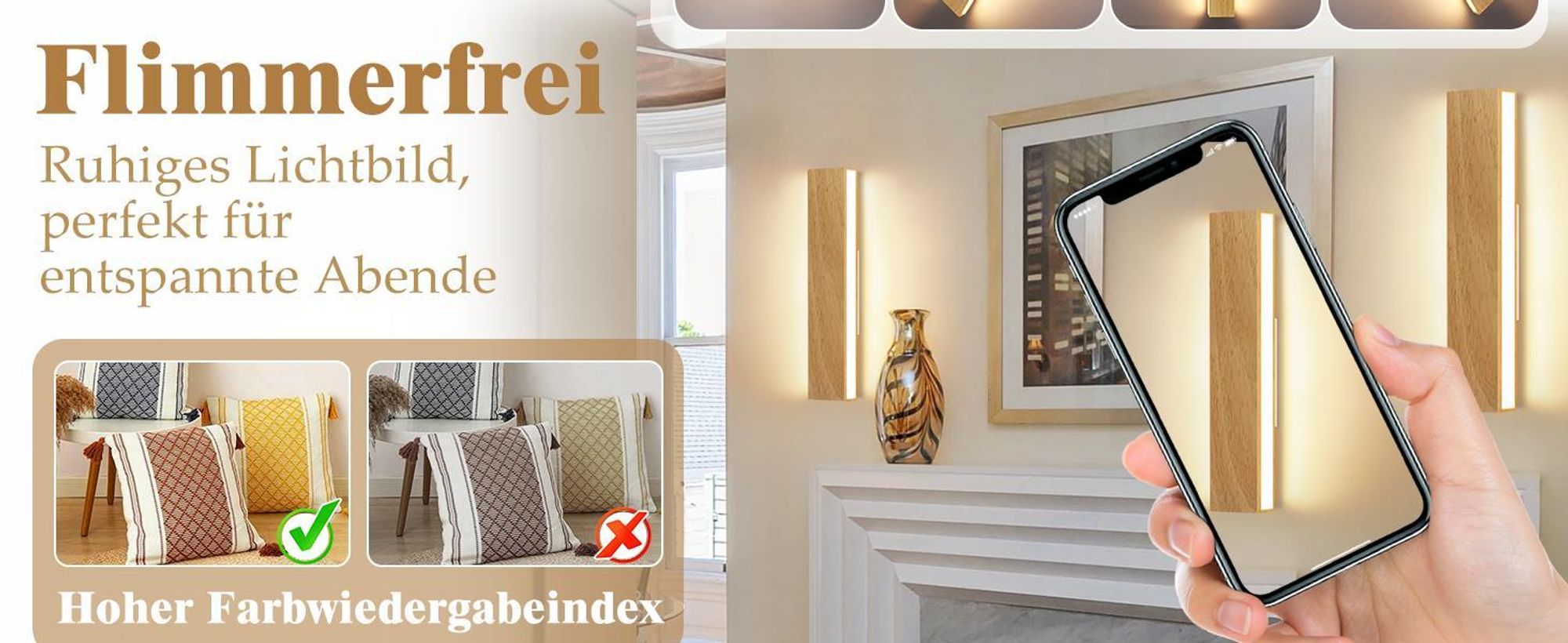 ZMH LED Wandleuchte innen 10W Wandlampe 32CM Holz Flurlampe Up Down Treppenhauslampe Indirekt 3000K Warmweiß drehbar Wandbeleuchtung für Wohnzimmer