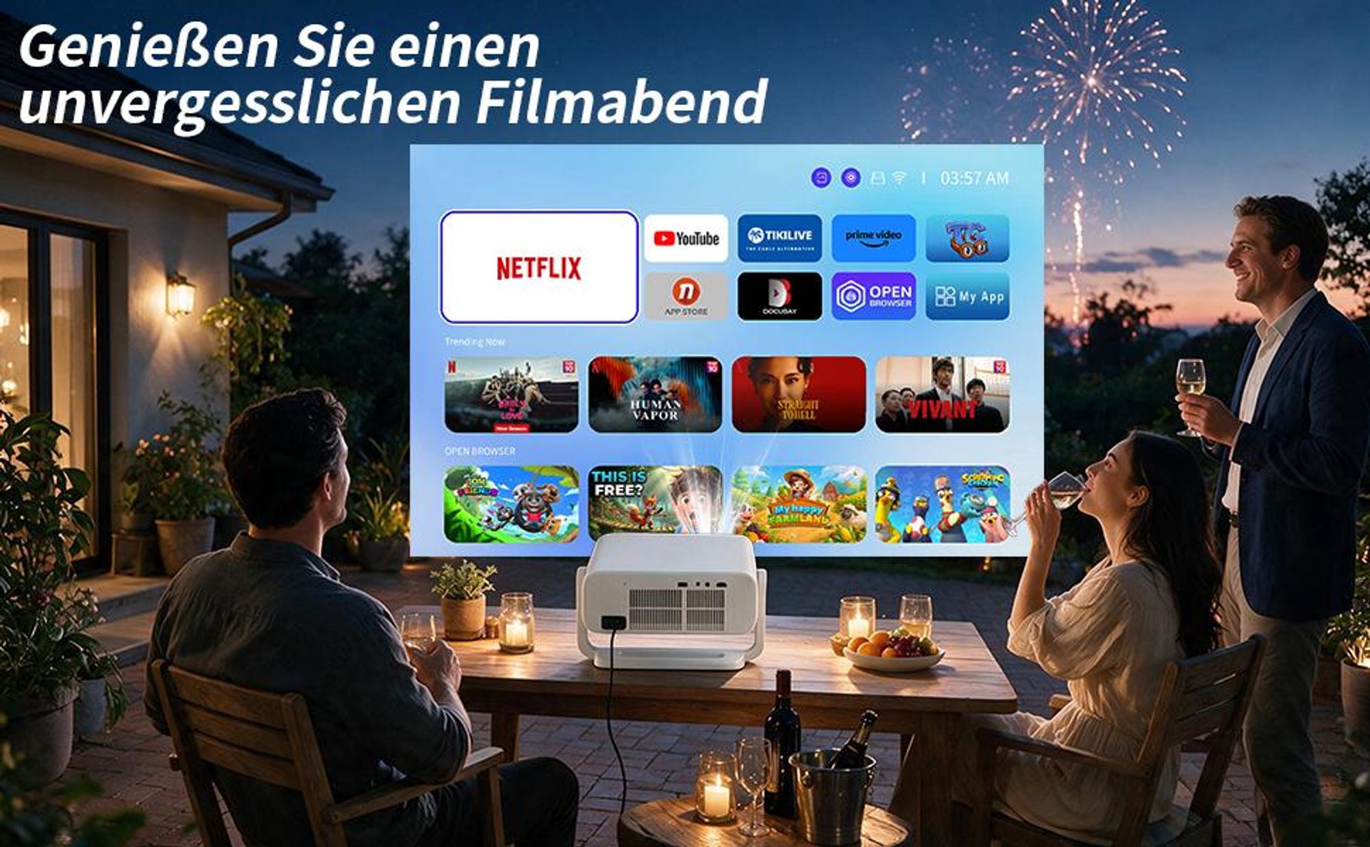 Beamer 4K, offizielle Netflix-, KI-Autofokus & automatische Trapezkorrektur, 800 ANSI, 1080P Full HD, WiFi6 Bluetooth Smart Projektor