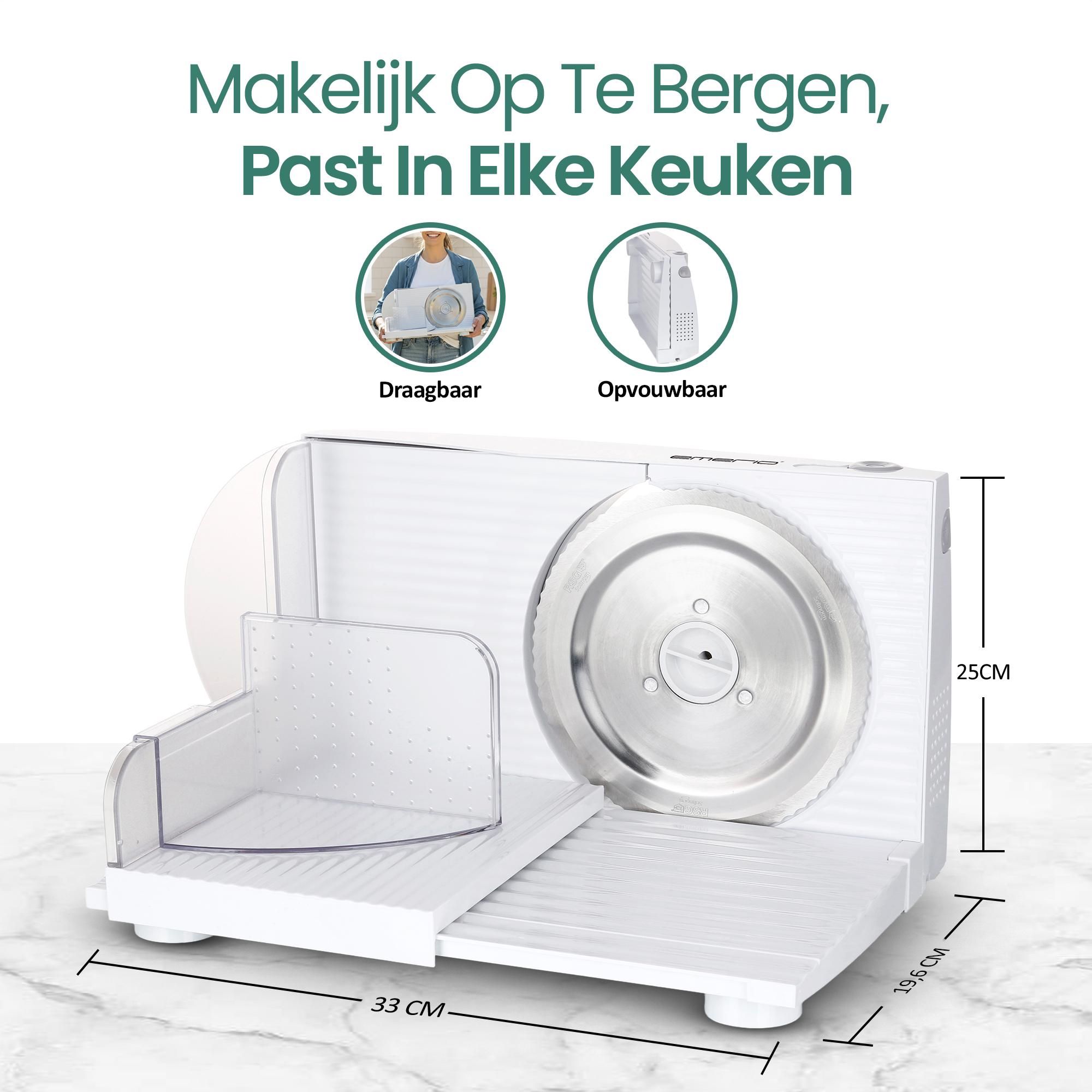 Emerio Snijmachine – 100 W – Instelbare Snijdikte van 0–17 mm – RVS Mes – Antislip – Allessnijder – Wit – MS-125000