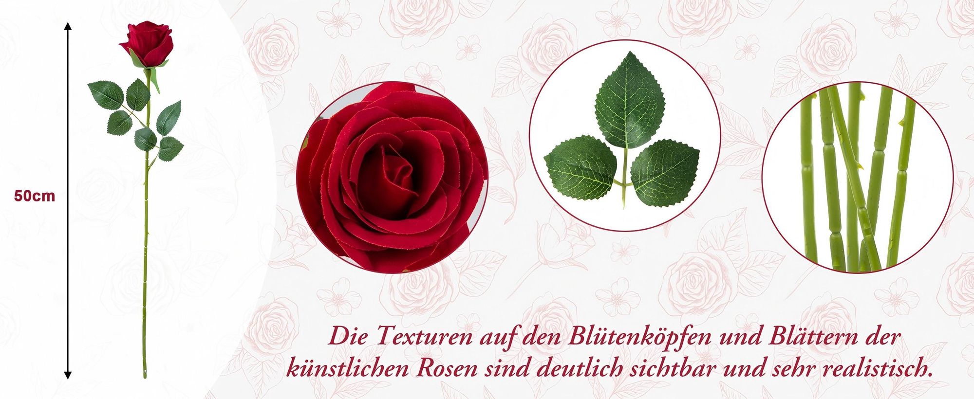 12 Stück Rot Künstliche Rosen, Künstliche Flanellblumen, Künstliche Blumen, Einzelne Langstielige Blumen, Realistische Dekorative Blumen, DIY-Zimmer