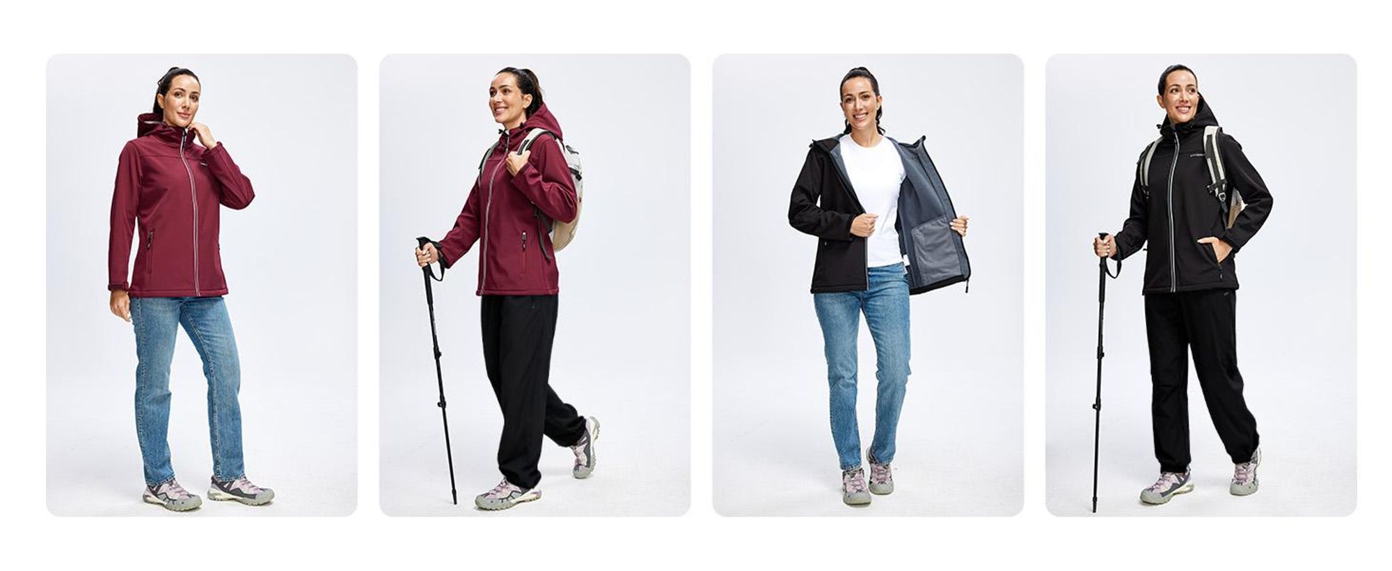 BUBW Damen Softshelljacke wasser- und winddicht mit Kapuze Gefütterte Outdoor-Jacke mit Reflexstreifen Verstellbare Manschetten