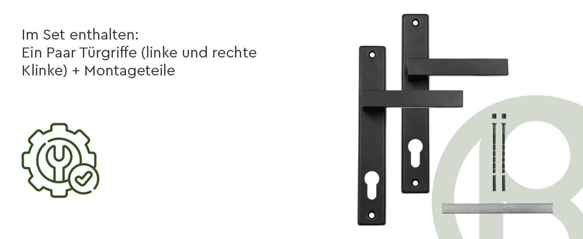 QRS - Türbeschlag, Türgriff für Gartentor, Türklinken Griff, 90mm, Schwarz Drückergarnitur, Türdrücker Langschild für Außeneinsatz Pulverbeschichtet