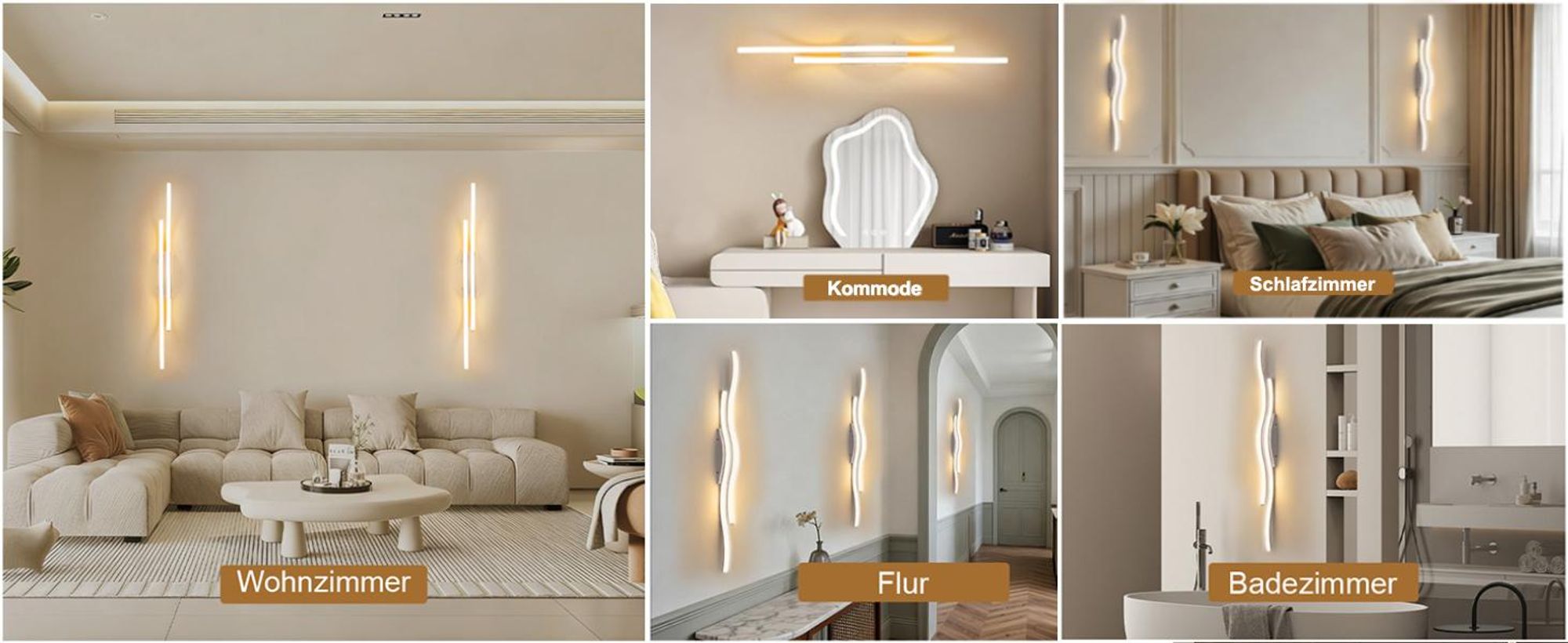 2 Stück LED Wandleuchte Wellenform Innen Modern Dimmbar 3 Farbtemperaturen Wiederaufladbar Wandlampe mit Fernbedienung, Weiß