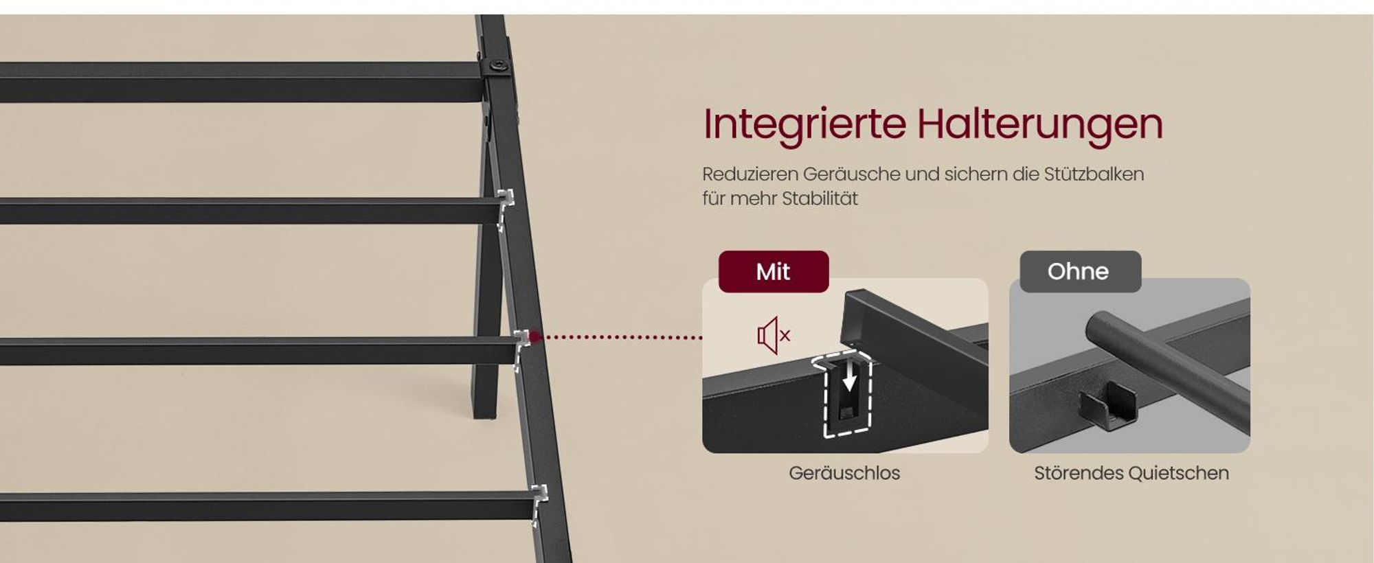 VASAGLE Doppelbettgestell, Bett, 160 x 200 cm, Metallrahmen, LED-Beleuchtung, USB-A- und USB-C-Anschluss, Unterbettaufbewahrung, Industrie-Stil