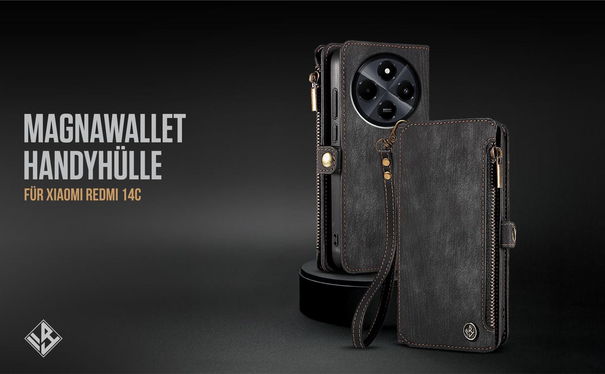Klappbare Geldbeutel Handyhülle mit Handschlaufe für Xiaomi Redmi 14C