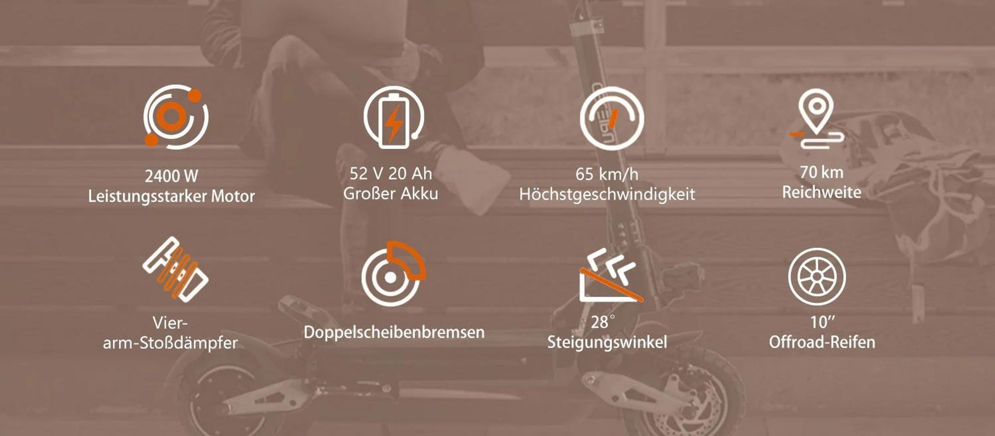 GELEIPU Z1 PRO Elektroroller - Motor 2400W Akku 52V20AH E-Scooter mit 10 Zoll Reifen und Scheibenbremse - Schwarz