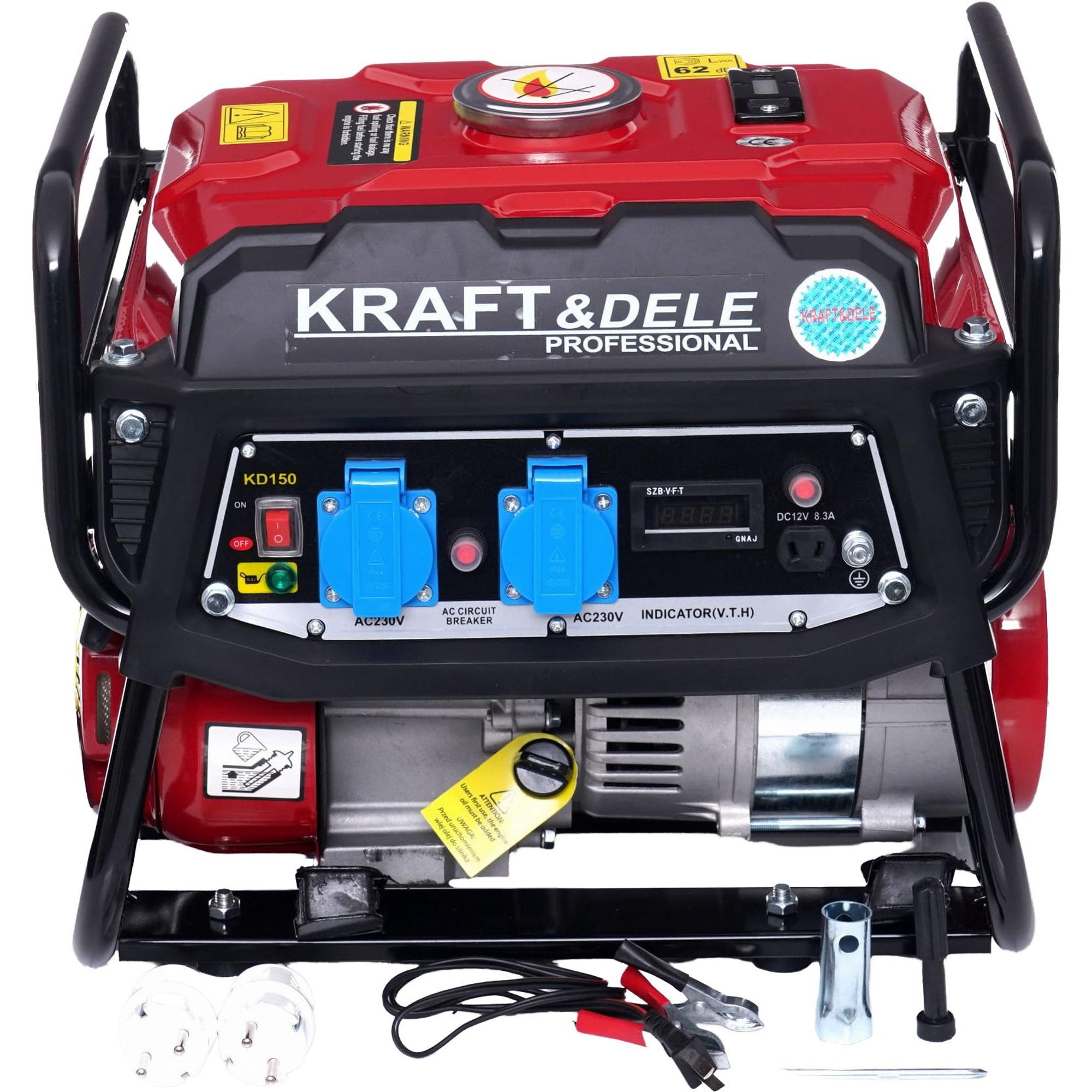KRAFT&DELE | Stromgenerator mit Benzin, Stromerzeuger mit Zubehör, Notstromaggregat leise, 1500W, 12V/230V, Stromgenerator mit Zugstarter