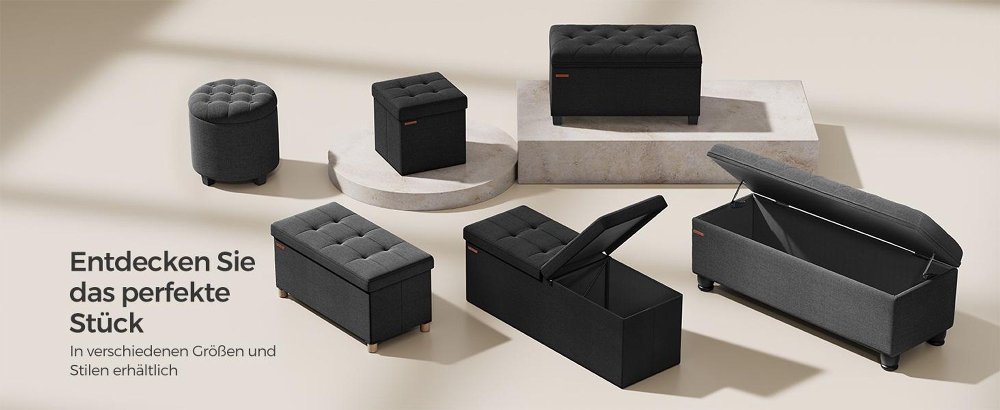 SONGMICS Sitzhocker, 77L, klappbare Sitztruhe, Aufbewahrungsbox, dunkelgrau