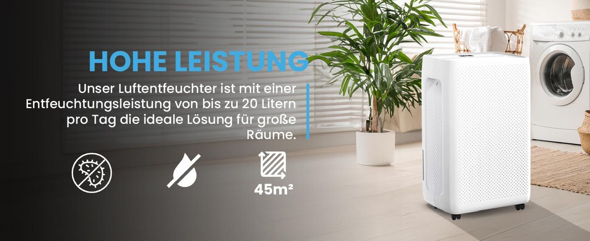 Weiss Luftentfeuchter bis zu 45m² mit Timer und WiFi
