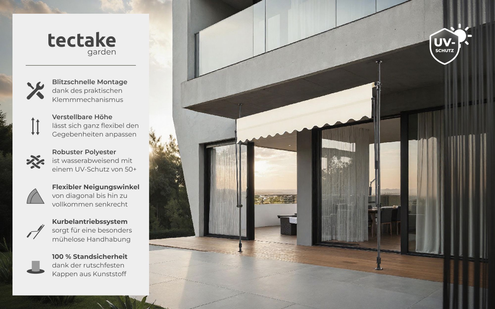 tectake® Klemmmarkise mit Handkurbel einfache Montage