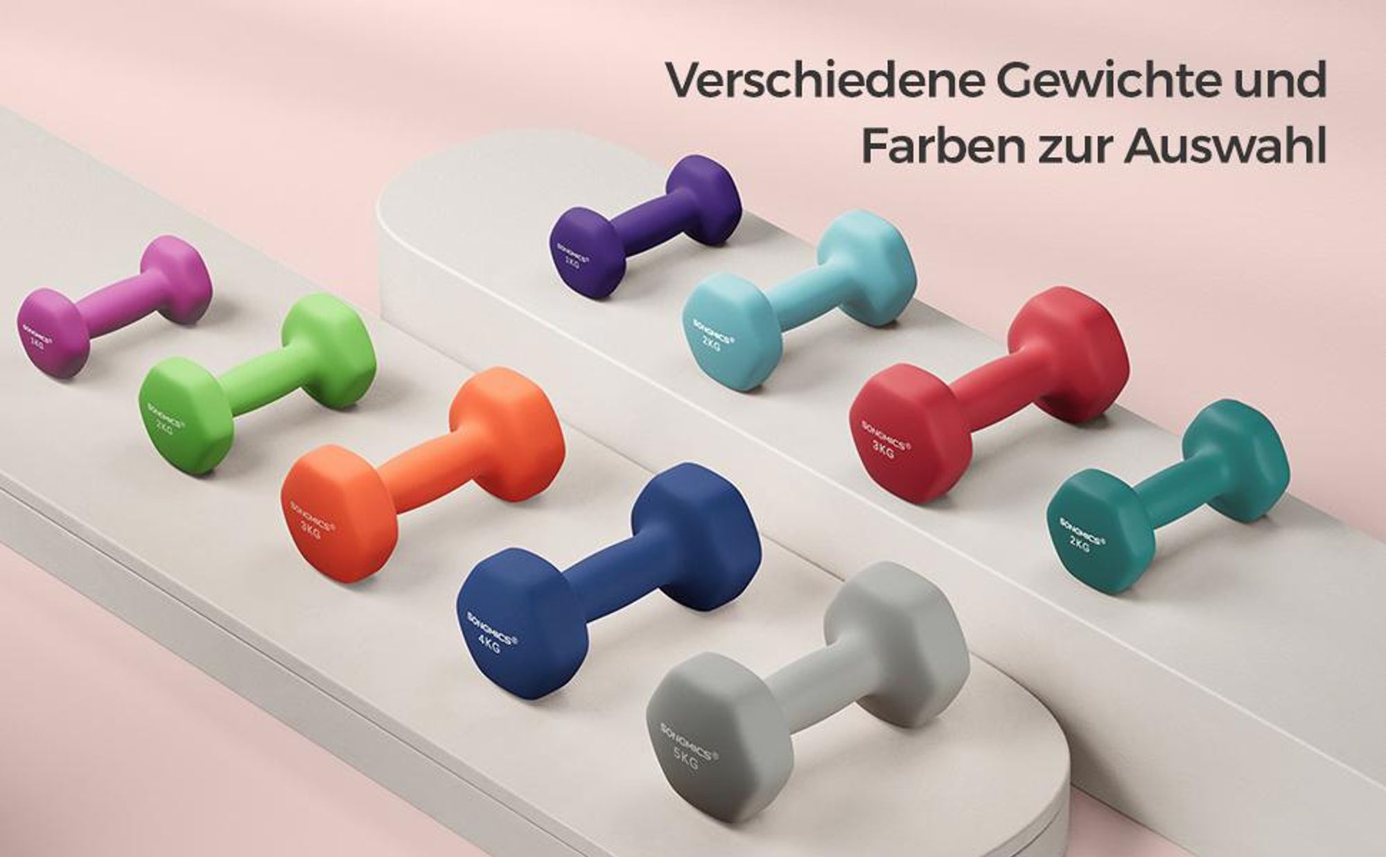 SONGMICS Hanteln, 2er Set, 2 x 1 kg, Hantelset, Kurzhanteln, Hexagon, Neopren-Beschichtung, Krafttraining, Workout, Fitnesstraining, für Zuhause,