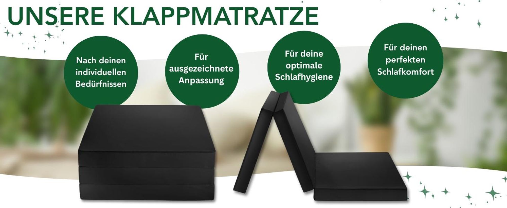 Faltbare Gästematratze EASY NIGHT | 190 x 60 cm | Klappmatratze mit Komfortschaum | Bezug waschbar | Praktischer Sitzwürfel I DREAMSTAR